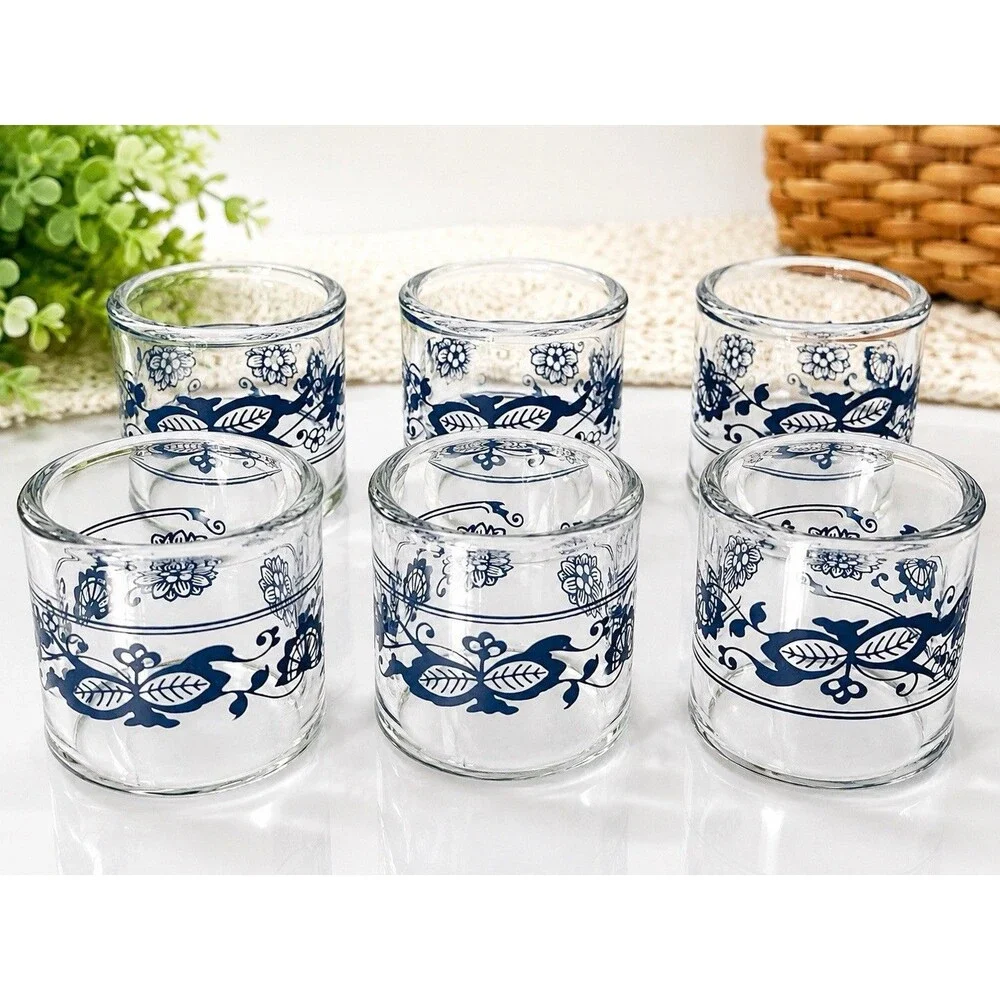 Vintage 1970s Pyrex Old Town Blue Glass Napkin Rings Set of 6 Corelle
